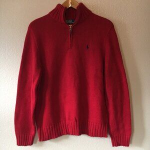 Polo Ralph Lauren Red Sweater M Quarter Zip Navy Pony Knit Cotton Preppy